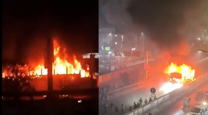 ধোলাইপাড়ে যাত্রীবাহী বাসে অগ্নিসংযোগ, আতঙ্কে রাজধানীবাসী