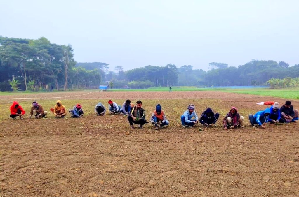 গোপালগঞ্জের মুকসুদপুরে কনকনে শীত ও কুয়াশার মধ্যেও পেঁয়াজের চারা রোপণে ব্যস্ত কৃষকরা