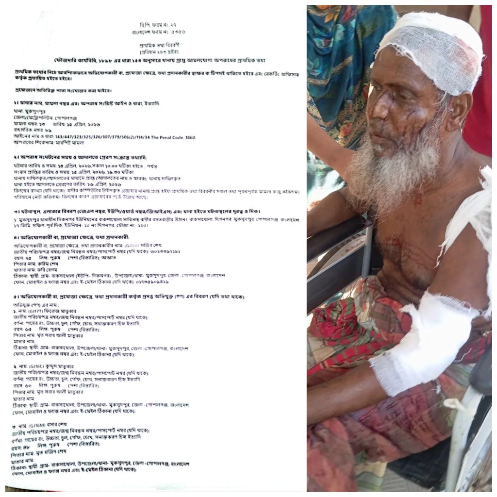 মুকসুদপুরে জমি বিরোধে হামলা, ফিরোজ মাতব্বরসহ ১৪ জনের বিরুদ্ধে মামলা